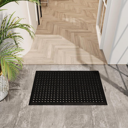 Ottomanson Waterproof Rubber Outdoor Doormat – Heavy-Duty Non-Slip Rubber Floor Mat with Ridge Scraper Pattern, All-Weather Front Door Entry Mat for Mud & Dirt Control – 24" x 36", Black