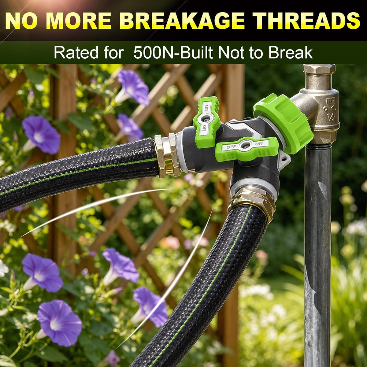 2-Way Heavy Duty Metal Garden Hose Splitter – Y Spigot & Outdoor Faucet Splitter, 100% Metal Body, 0.5LB, Bigger Bore High Flow, Leak-Proof 3/4" GHT,Durable Water Hose Splitter for Garden Tasks