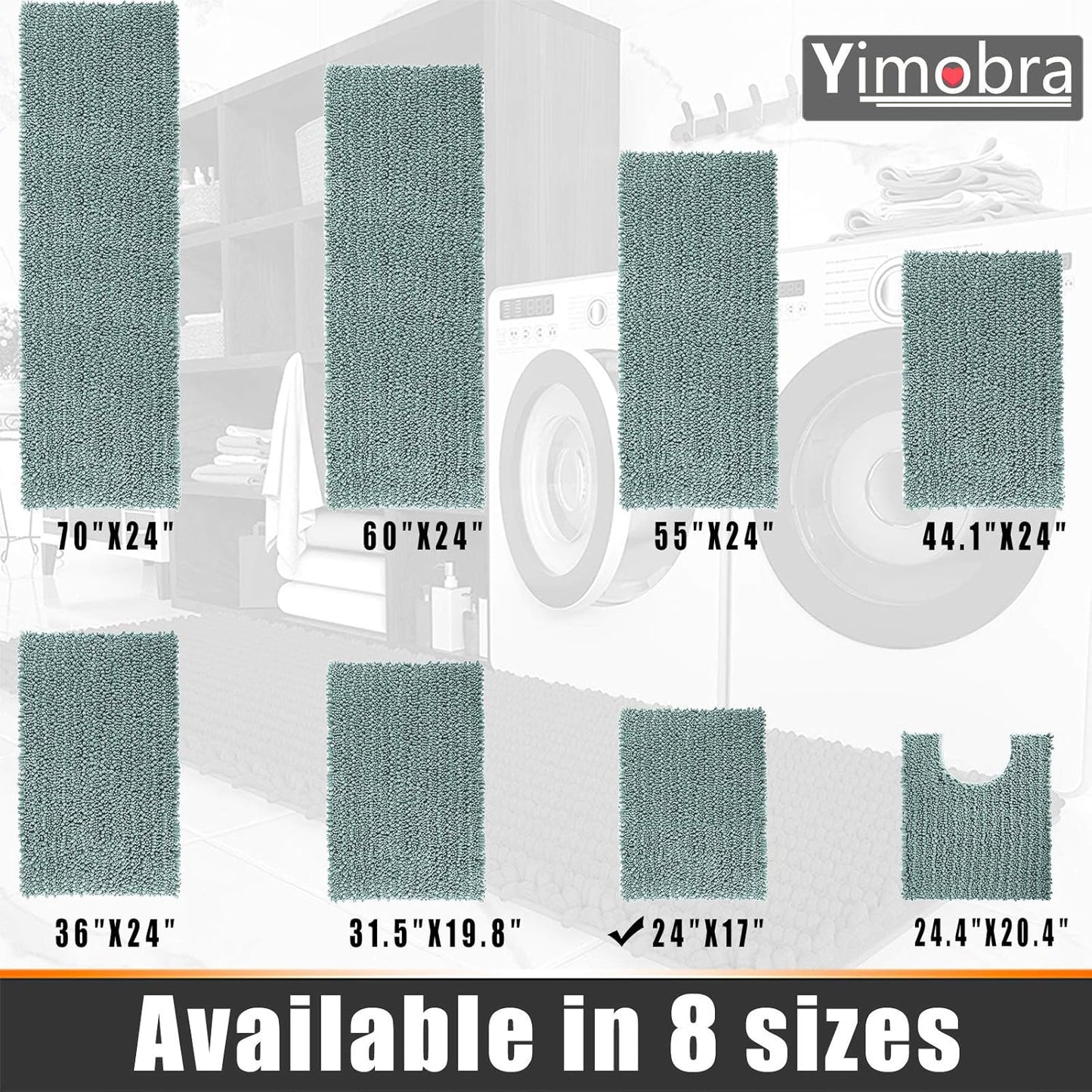 Yimobra Bathroom Rugs Non Slip Washable - Ultra Soft Absorbent Chenille Bath Mat, Quick Dry Shaggy Floor Carpet for Tub Shower, Gray Home Decor Accessories, 24x17 Inch