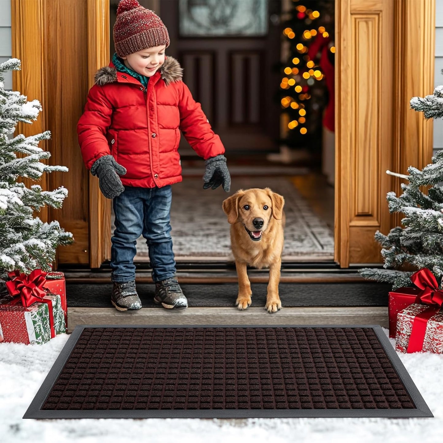 Smiry Front Door Mat Outside Entrance, Heavy Duty Natural Rubber Doormat, Non Slip, Trap Dirt and Moisture, Easy Clean, Low Profile Welcome Floor Mats for Indoor Outdoor Entry, 29.5x17 Inch, Black