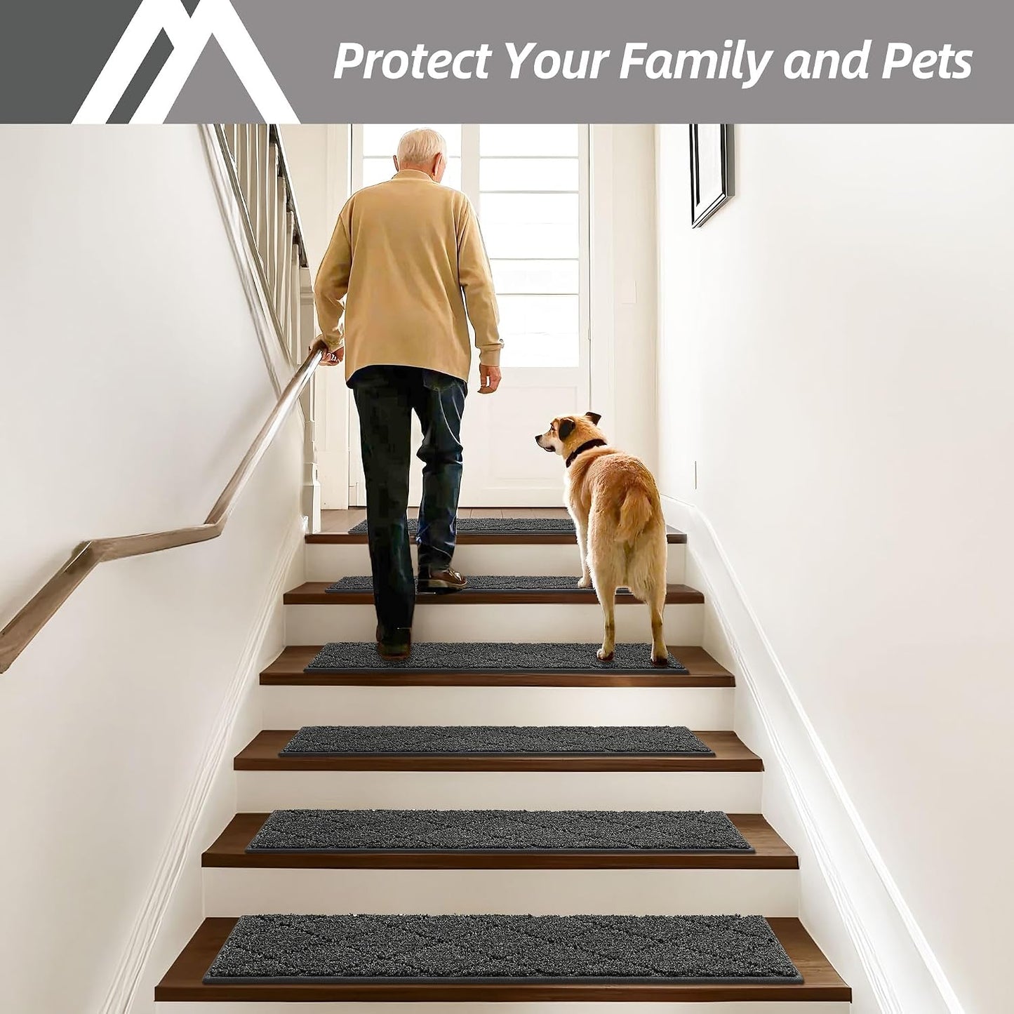 COSY HOMEER Edging Stair Treads Non-Slip Carpet Mat 28inX9in Indoor Stair Runners for Wooden Steps, Edging Stair Rugs for Kids and Dogs, 100% Polyester TPE Backing(4pc, Beige)