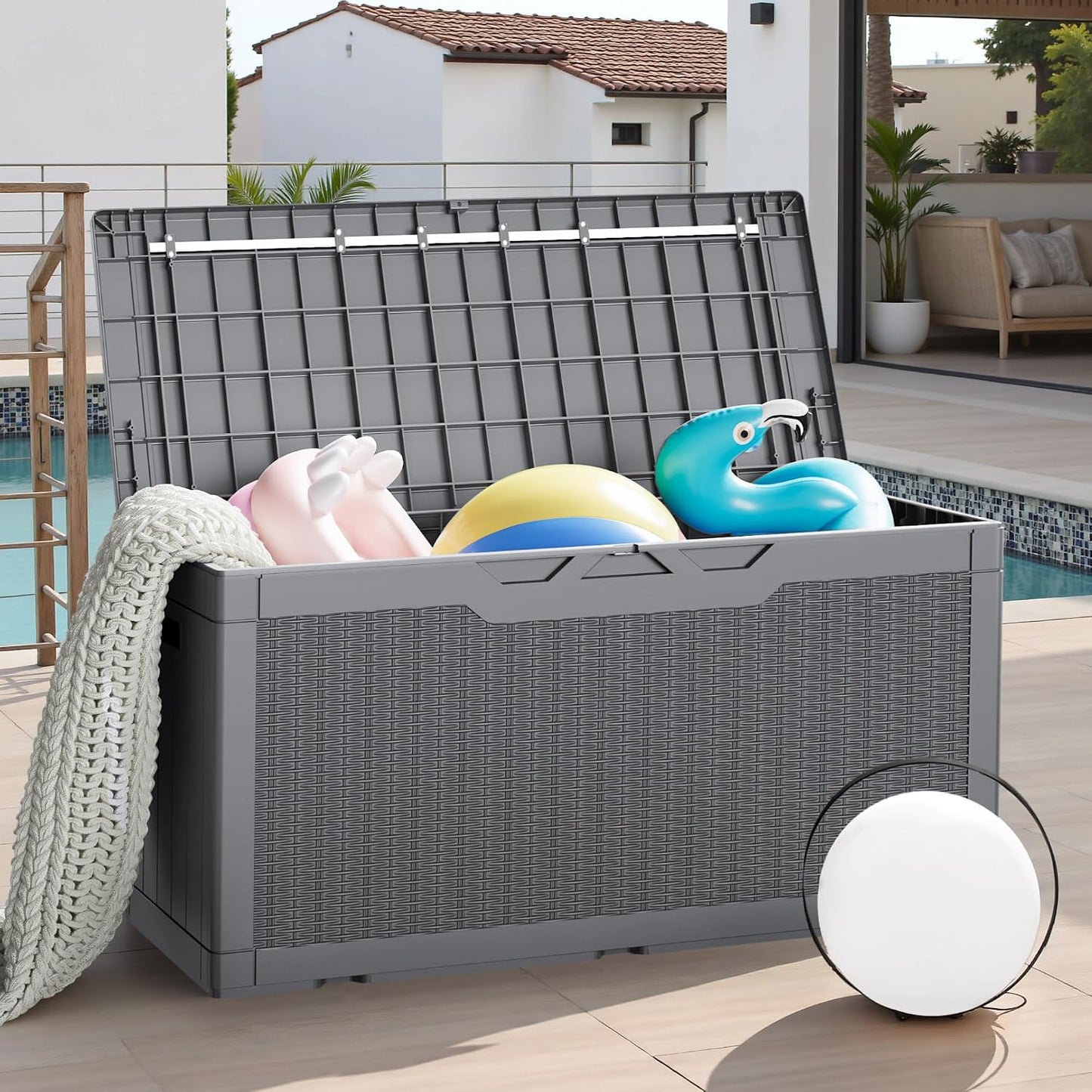 JUMMICO 31 Gallon Resin Deck Box Waterproof Indoor Outdoor Storage Boxes for Patio Furniture Cushions and Garden Tools (Brown)