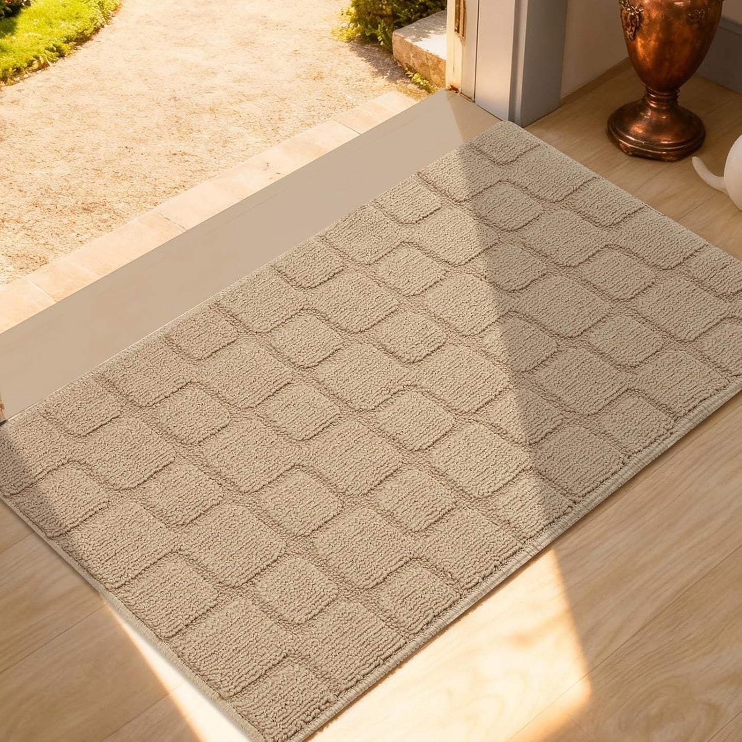 Front Door Mat Outside Entrance, Outdoor Indoor Door Mats for Entryway, Entrance, Entry, Patio, Waterproof Non Slip Doormat, Low-Profile, 20" × 31.5“, Black