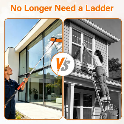 26FT High Reach Duster with Extension Pole 5-20FT, 4-in-1 Cleaning Kit with Universal Swivel Joint | High Ceiling Fan Cleaner, Cobweb Duster & Window Squeegee for Safe High-Reach Cleaning