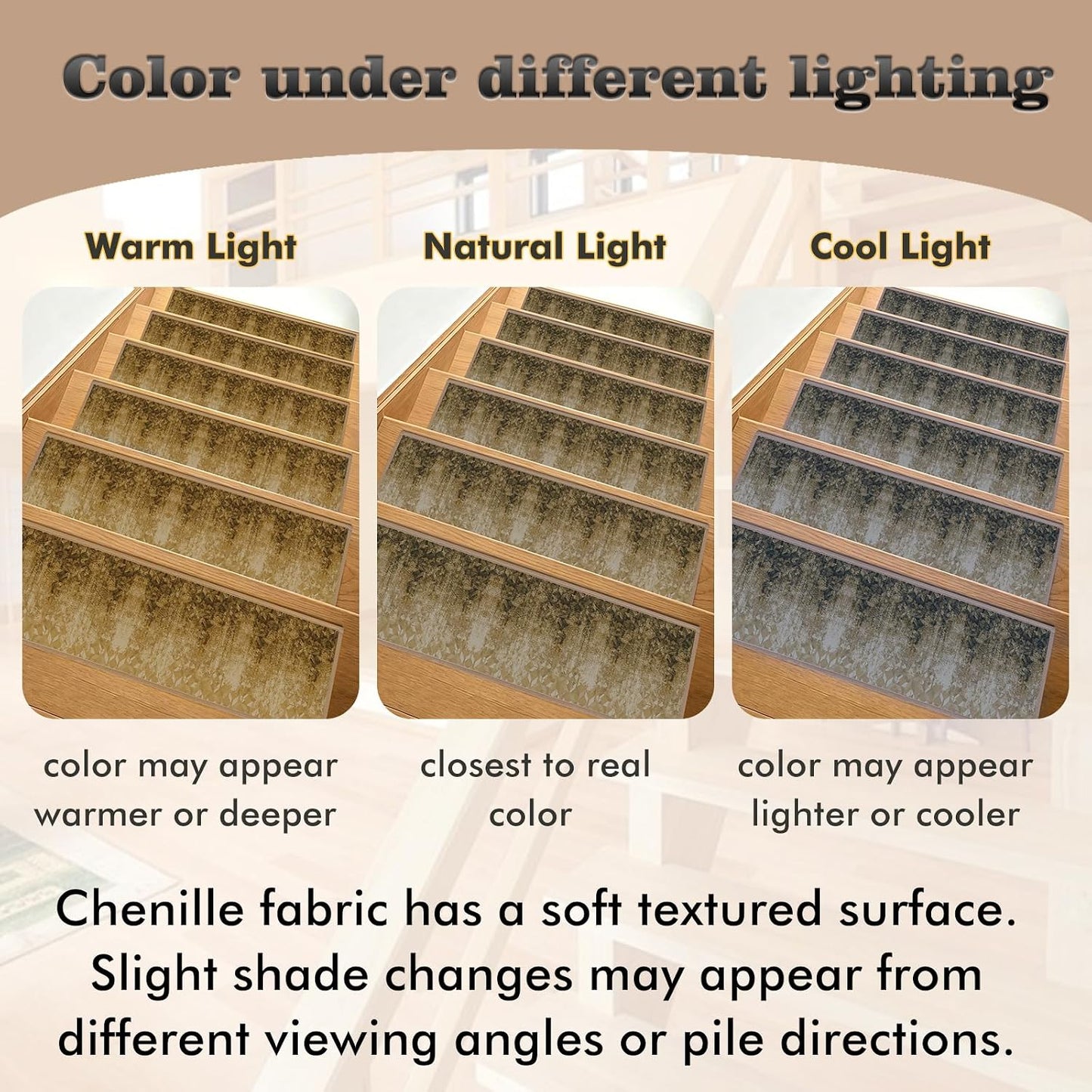 Non Slip Stair Treads for Wooden Steps, 15 Pack 8"x30" Washable Carpet | 8x30 in soft chenille polyester stair treads with reusable TPE backing for indoor wood stairs, dogs, kids, and seniors