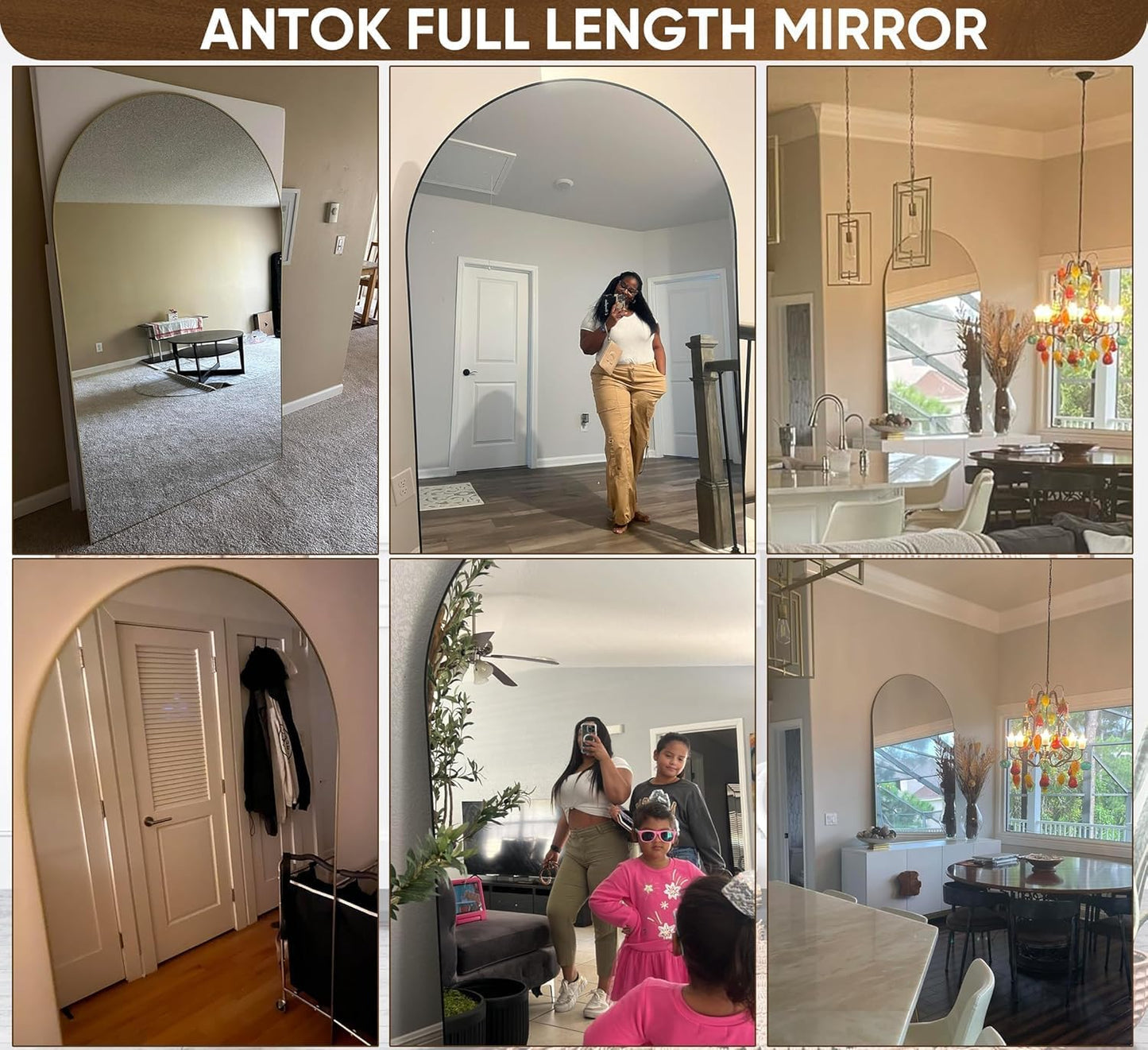 Antok 58" x19” Arched Full Length Floor Mirror, Gold Aluminum Frame, Free Standing/Wall Mount/Leaning for Bedroom, Living Room, Dressing Room