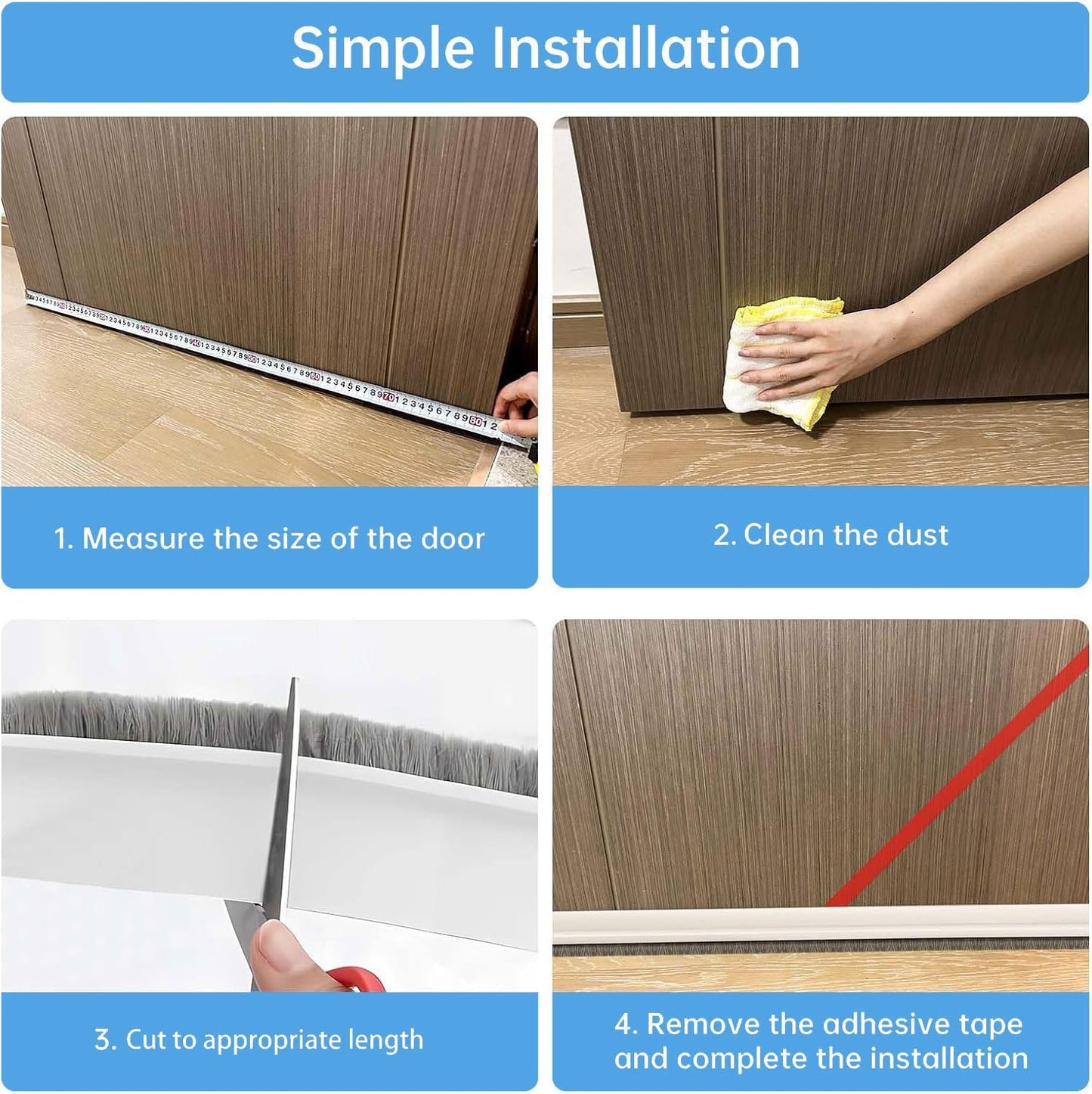 2-Pack Door Draft Stoppers with Brush, Door Sweep for Exterior/Interior Doors - Soundproof, Dust/Noise/Hot or Cold Air Insulation, 2" W x 39" L (White)