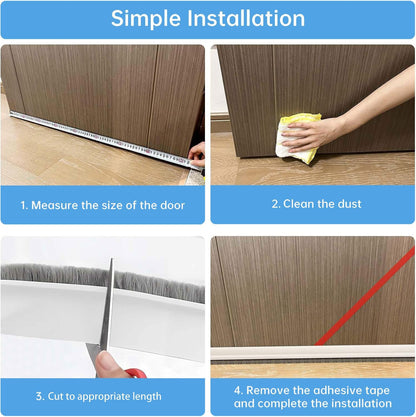2-Pack Door Draft Stoppers with Brush, Door Sweep for Exterior/Interior Doors - Soundproof, Dust/Noise/Hot or Cold Air Insulation, 2" W x 39" L (White)
