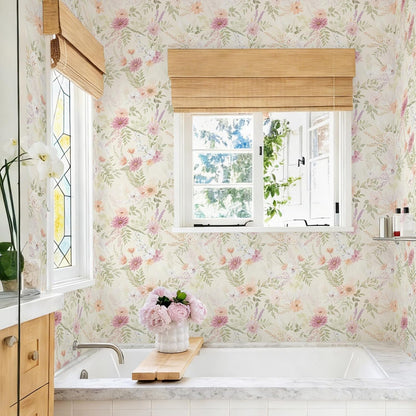 Dimoon 17.3''x78.7'' Peel and Stick Wallpaper Floral Cute Contact Paper Vintage Village Country Cottage Wallpaper Farmhouse Yellow Beige Renter Friendly Geometry Waterproof Embossed Kitchen Bedroom