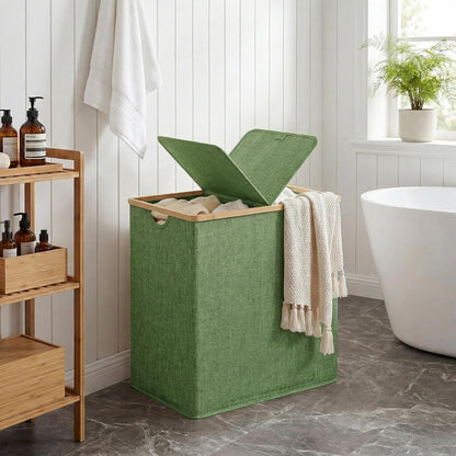 efluky Laundry Hamper with Lid, Trio Laundry Basket with 2 Removable Bags, 3 Section Laundry Bin with Bamboo Handles for Bathroom, Bedroom & Laundry Room, 160L (42.3 Gallon) Beige