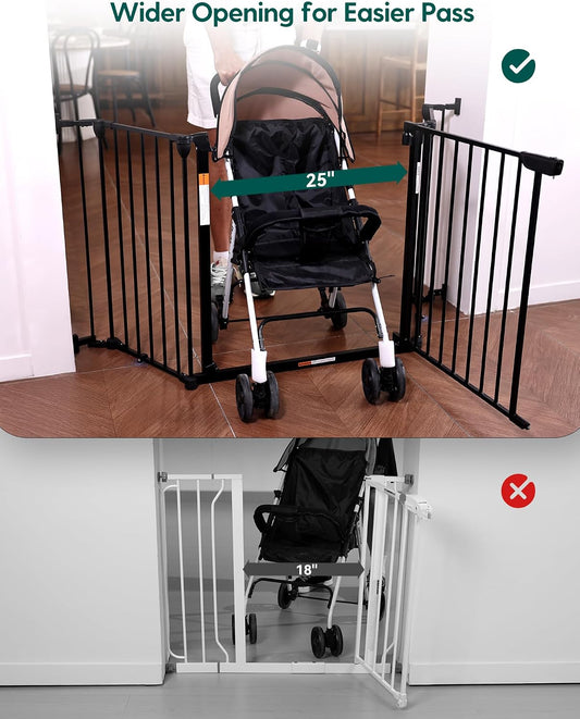 Babelio 104" Extra Wide Baby Gate, 30” Tall Auto Close Dog Fence for Stairs Doorways Fireplace, Hardware Mounted Pet Gate Indoor, Foldable 5 Metal Panels, AdaptiZone Series, Black