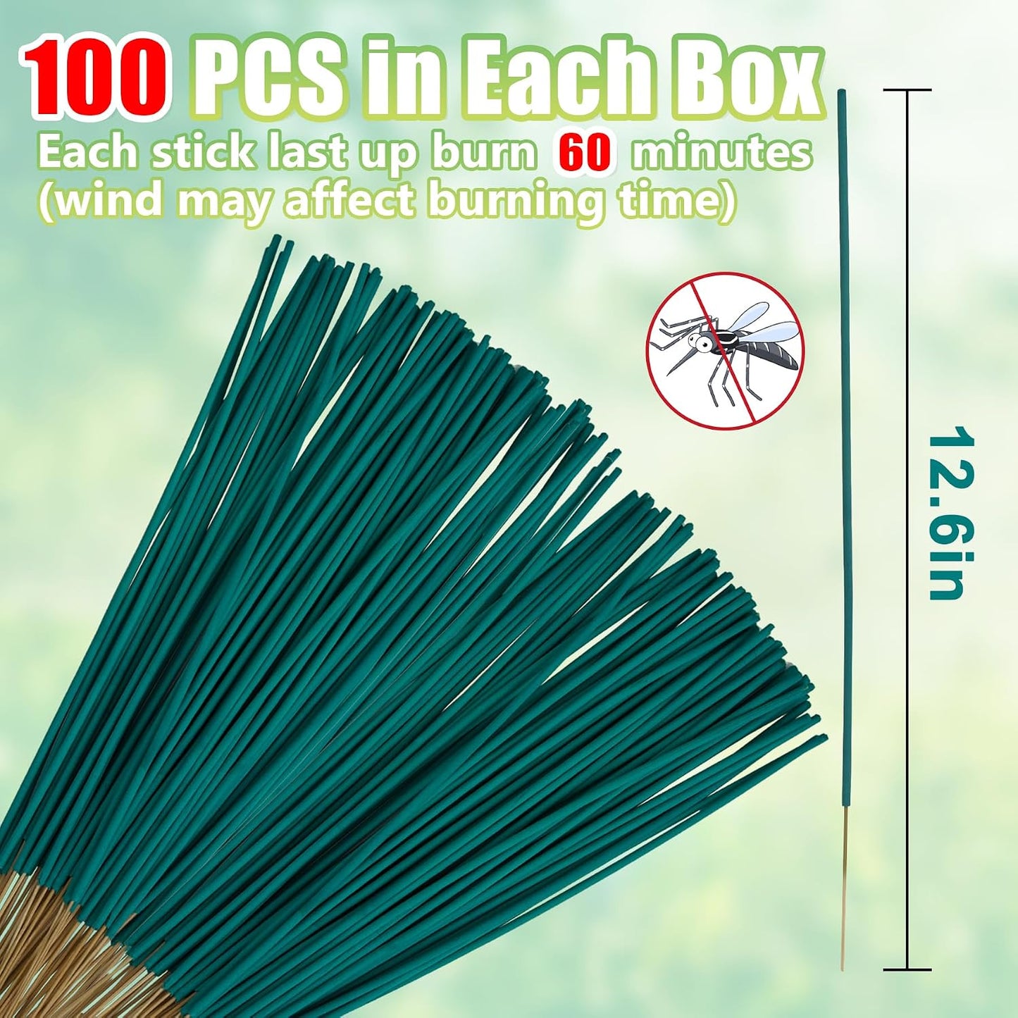 Mosquito Repellent Outdoor Patio 100 PCS Citronella Oil Mosquito Incense Sticks, Plant-Based Indoors Gnat Control for Camping Essentials, Fishing, Hiking, Yard, Backyard Travel