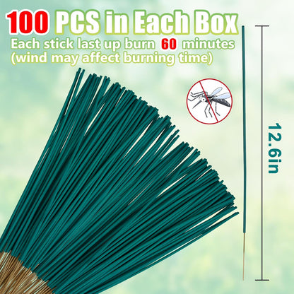 Mosquito Repellent Outdoor Patio 100 PCS Citronella Oil Mosquito Incense Sticks, Plant-Based Indoors Gnat Control for Camping Essentials, Fishing, Hiking, Yard, Backyard Travel