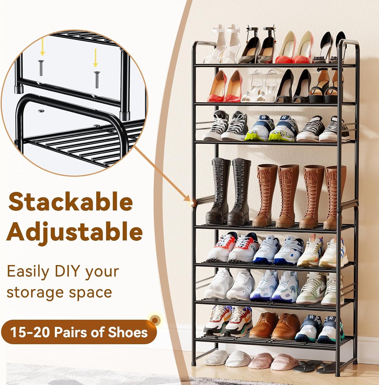 Simple Shoe Rack 2 Tier 27 Inch Wide, Heavy Duty Metal Closet Shoe Organizer Shelf for Entryway, Front Door, Black