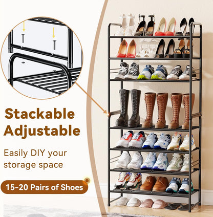 Simple Shoe Rack 2 Tier 27 Inch Wide, Heavy Duty Metal Closet Shoe Organizer Shelf for Entryway, Front Door, Black