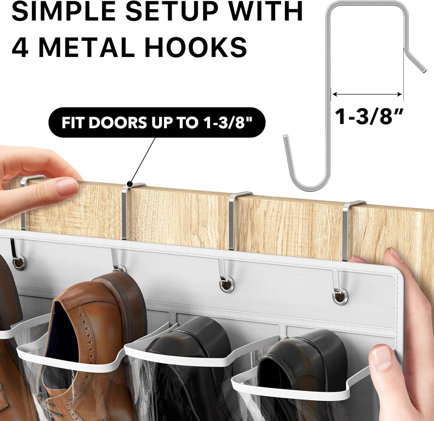 Simple Houseware 24 Pockets - Crystal Clear Over The Door Hanging Shoe Organizer, Gray (64'' x 19'')