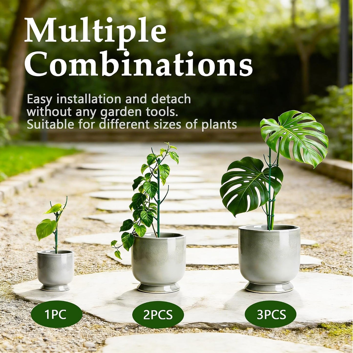 15Pack Adjustable Plant Support Pole,Garden Stakes for Climing Plants Stem Support, Stackable Plant Accessories for Indoor Outdoor Potted Plants, Pothos, Vine, Flower Use (Plastic, 37PCS)