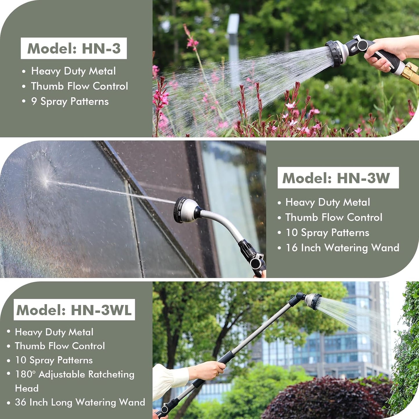 RESTMO Watering Wand Heavy Duty, Metal Garden Hose Wand with 10 Spray Patterns, 15-Inch Long Hose Nozzle Sprayer with Thumb Flow Control, Ideal to Water Hanging Baskets and Shrubs