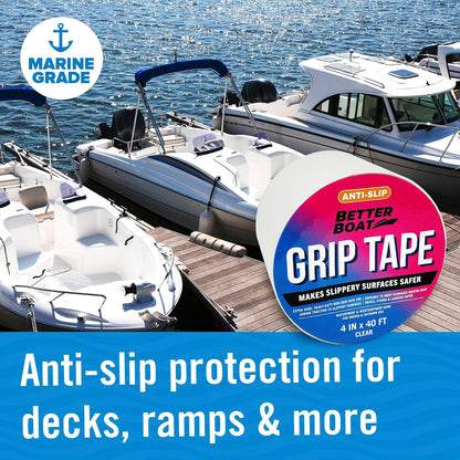 Better Boat Anti Slip Tape for Outdoor Stair Treads, Non-Skid Grip for Stairs and Steps, 4" x 40ft Roll, Clear Waterproof Traction, Weather-Resistant Friction Floor Tread for Dogs and Steps