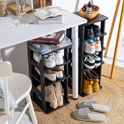 TRZZ 5-Tier Small Shoe Rack, Vertical Narrow Stackable Organizer with Removable Partition, Efficient Shoe Storage for Closet, Entryway, and Small Spaces (Black) | Removable Partition, Vertical Efficient Shoe Storage, for Closet, Entryway, Small Spaces