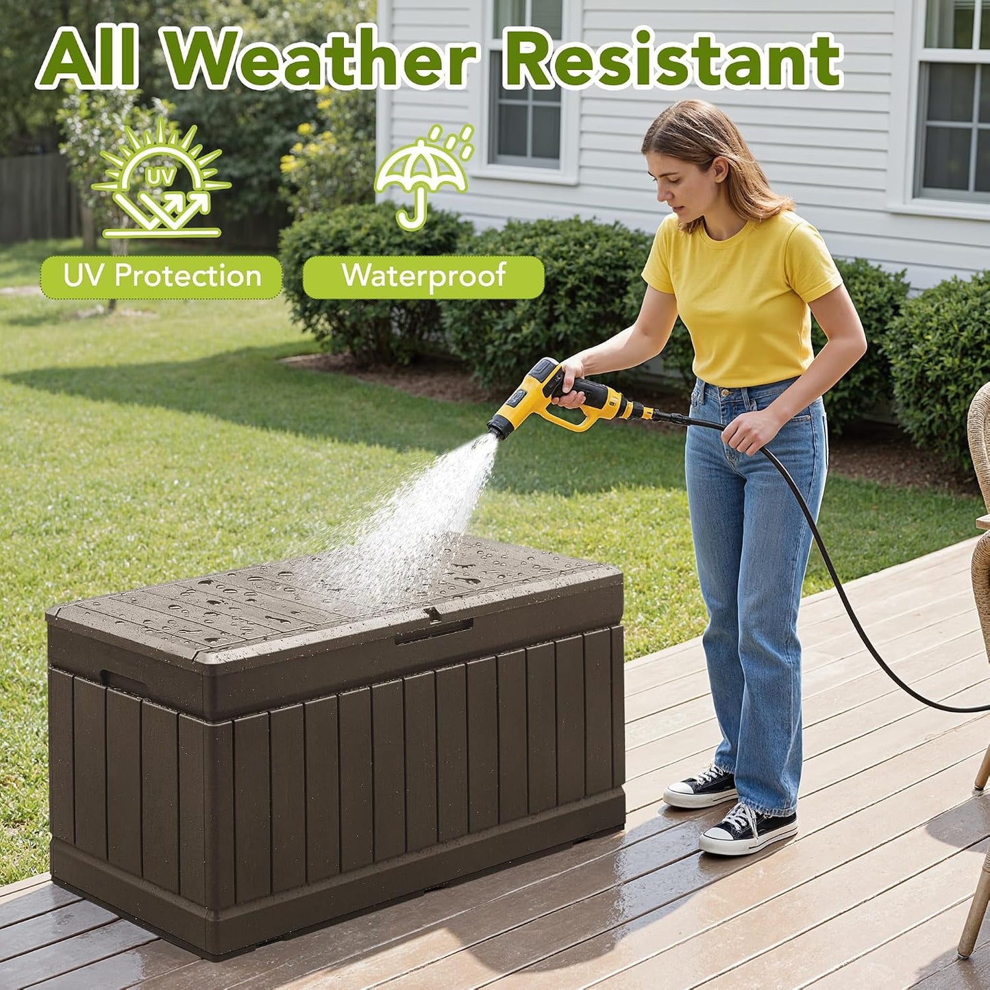 Devoko 30 Gallon Resin Deck Box Waterproof Outdoor Storage Box for Patio Furniture Pool Accessories Indoor Storage for Cushion Garden Tools (30 Gallon, Black)