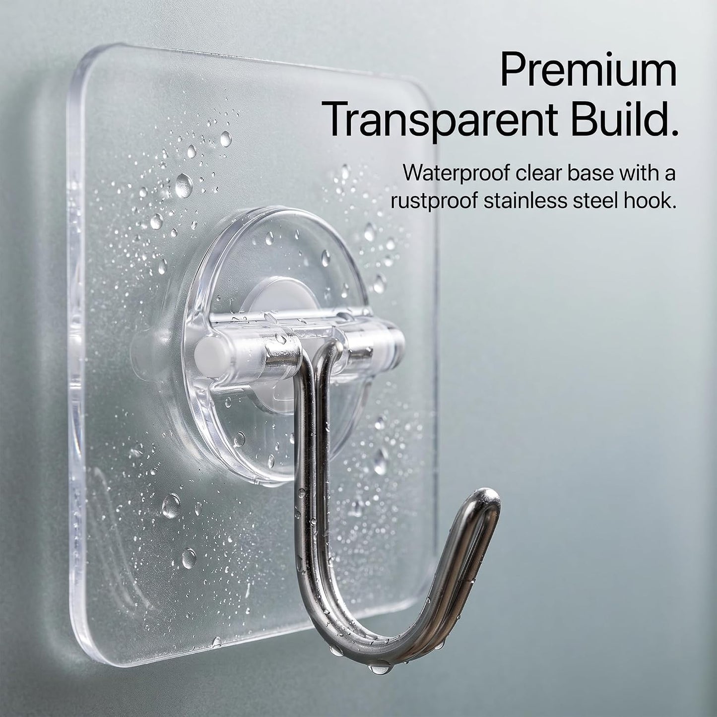 Adhesive Wall Hooks 12 Pack Heavy Duty Transparent Waterproof Hooks for Hanging Towels Coats Keys and Decor for Bathroom Kitchen Door Outdoor Use