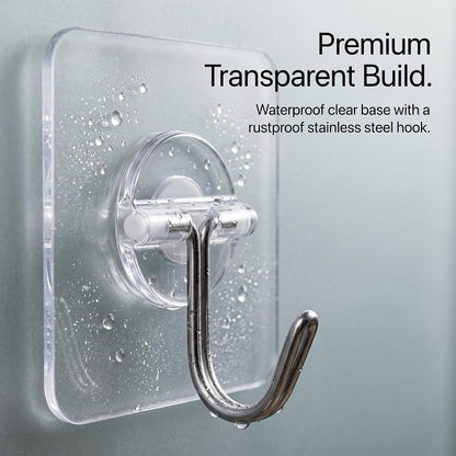 Adhesive Wall Hooks 12 Pack Heavy Duty Transparent Waterproof Hooks for Hanging Towels Coats Keys and Decor for Bathroom Kitchen Door Outdoor Use