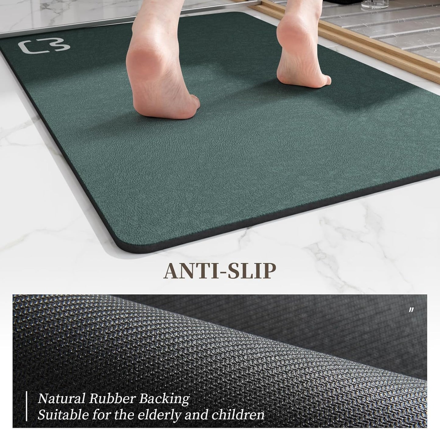 Diatomaceous Earth Bath Mat Rugs Super Absorbent Diatomite Stone Bath Mat Non Slip Quick Dry Thin Bathroom Mat Fit Under Door, Floor Rugs in Front of Bathtub, Shower Room, Sink,15.7"x23.6", Grey