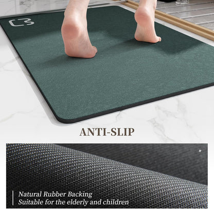 Diatomaceous Earth Bath Mat Rugs Super Absorbent Diatomite Stone Bath Mat Non Slip Quick Dry Thin Bathroom Mat Fit Under Door, Floor Rugs in Front of Bathtub, Shower Room, Sink,15.7"x23.6", Grey