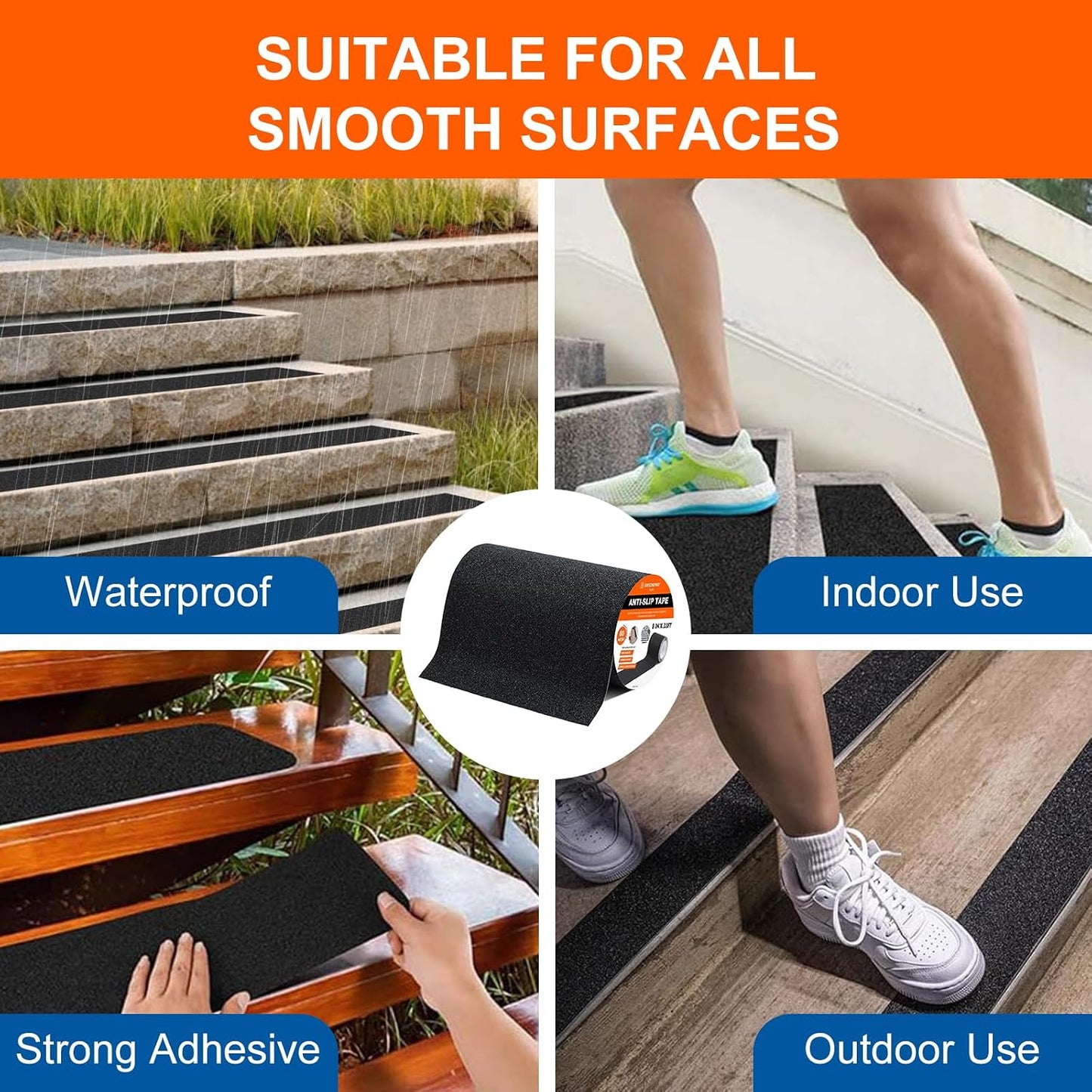 SIKEDEPRO 4" x 33Ft Heavy Duty Anti-Slip Tape,Skateboard Grip Tape, Non-Skid Safety Traction Tape for Staircases Outdoor/Indoor, Waterproof High Traction Stairs Non Skid Treads