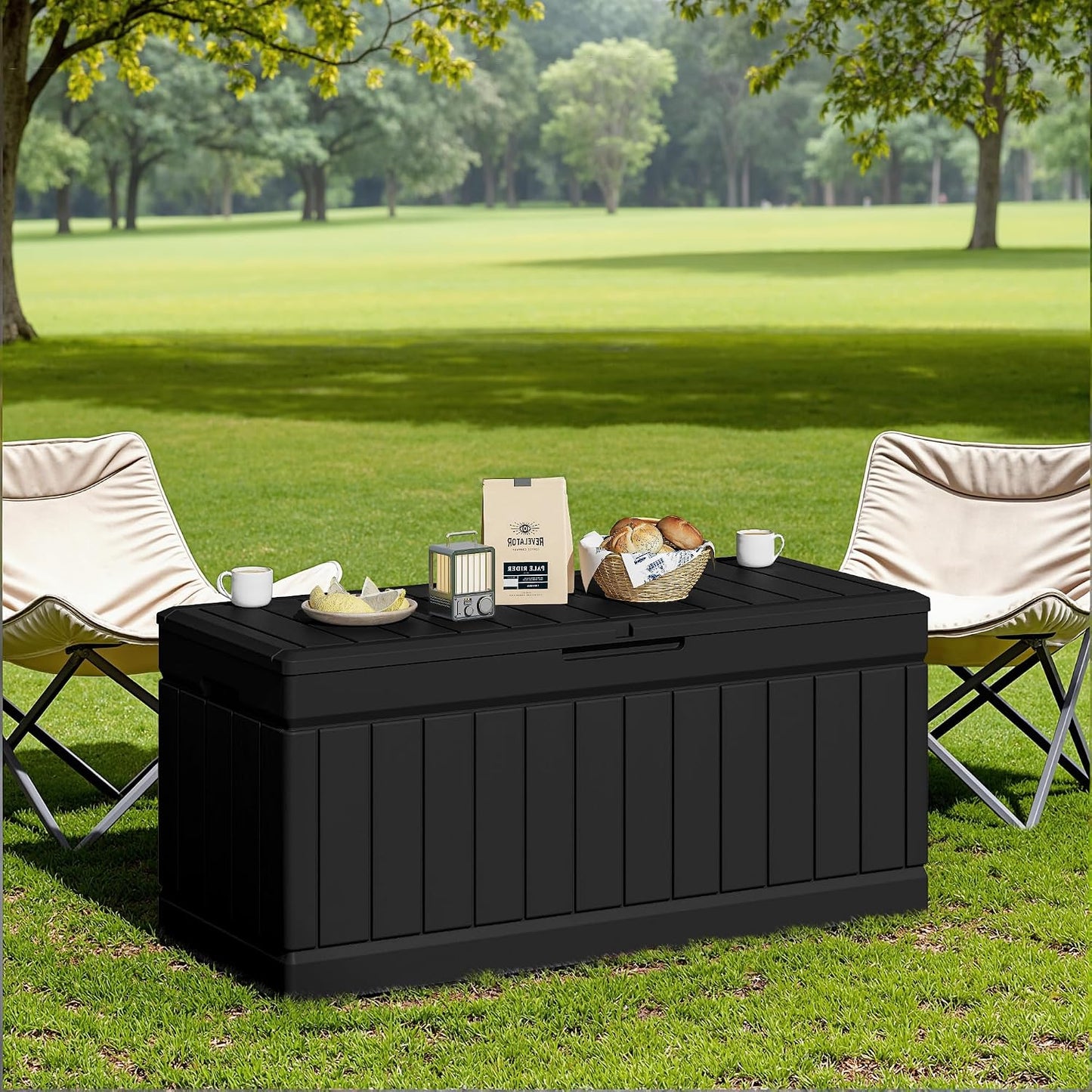 JUMMICO 31 Gallon Resin Deck Box Waterproof Indoor Outdoor Storage Boxes for Patio Furniture Cushions and Garden Tools (Brown)