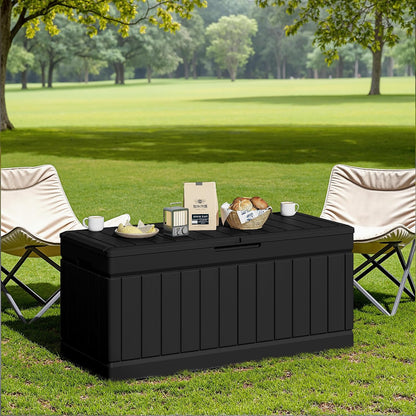 JUMMICO 31 Gallon Resin Deck Box Waterproof Indoor Outdoor Storage Boxes for Patio Furniture Cushions and Garden Tools (Brown)