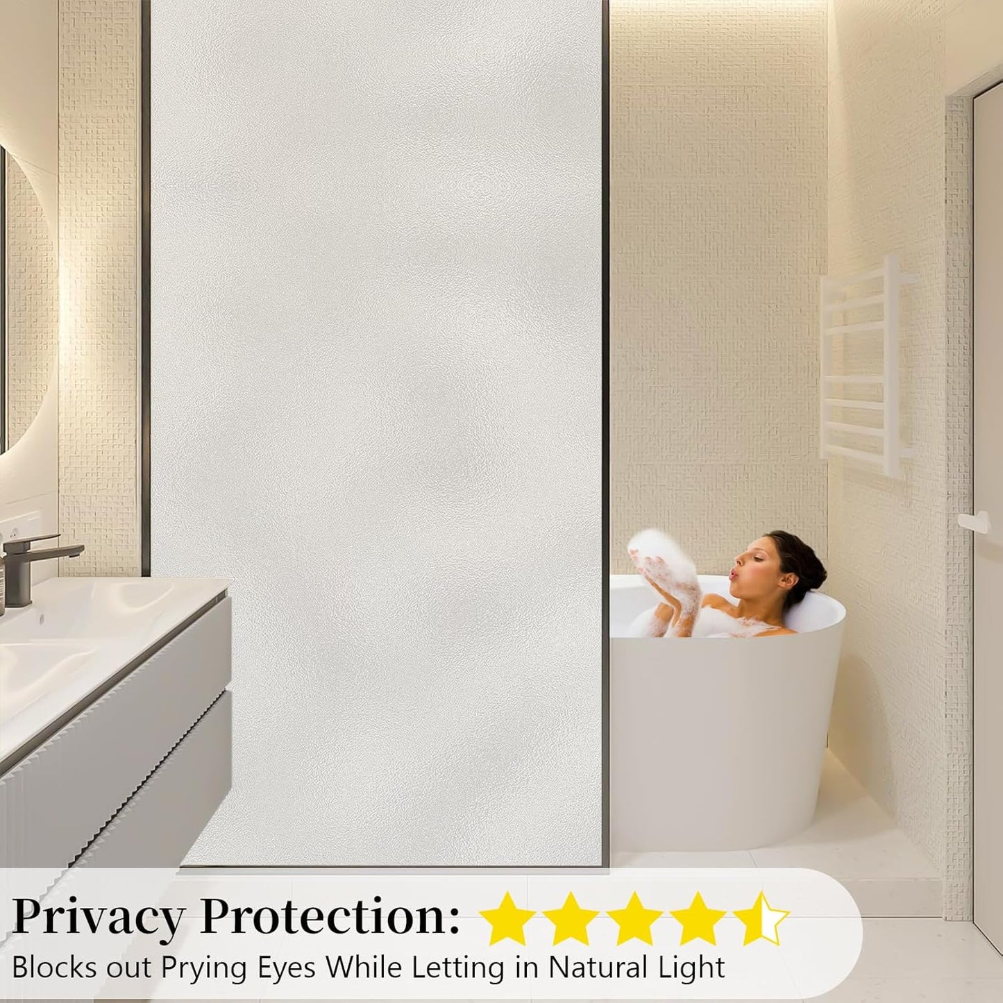 Niviy Frosted Glass Window Privacy Film Decorative, Static Cling Bathroom Window Frosting Film Day and Night Windows Cling Home Glass Door Cover, 17.5 inch x 78.7 inch