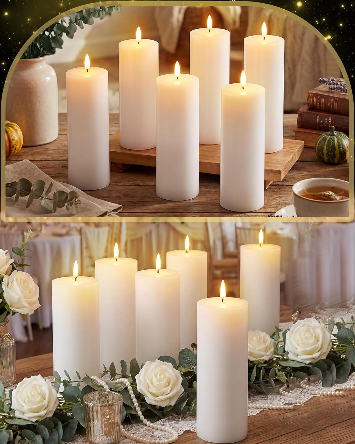VIHOSE 9 Pack White Flameless Candles Set with Remote and Timer Flickering Flameless Battery Candles Flat Top LED Pillar for Wedding Outdoor Home Festival Decoration(D 3'' H 4'' 5'' 6'')