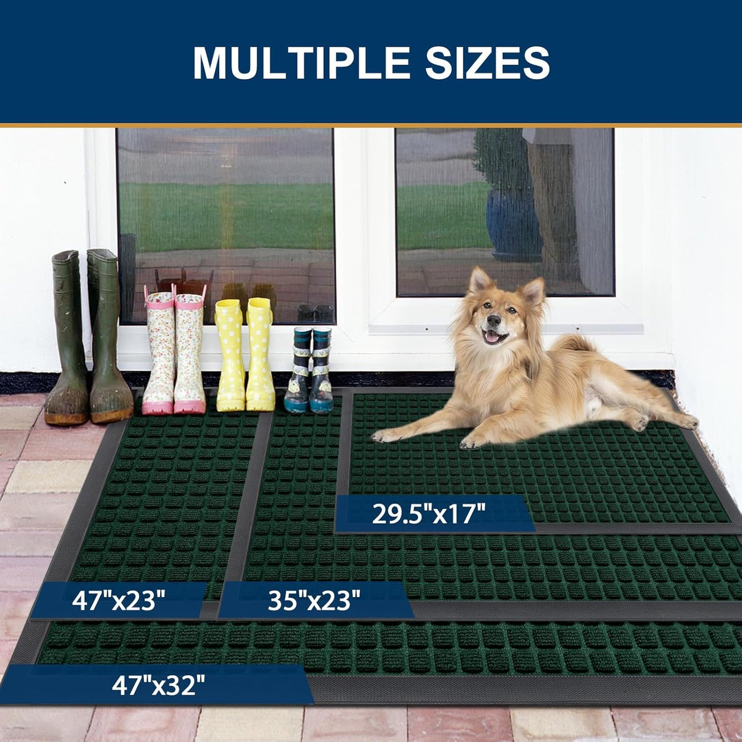 Smiry Front Door Mat Outside Entrance, Heavy Duty Natural Rubber Doormat, Non Slip, Trap Dirt and Moisture, Easy Clean, Low Profile Welcome Floor Mats for Indoor Outdoor Entry, 29.5x17 Inch, Black