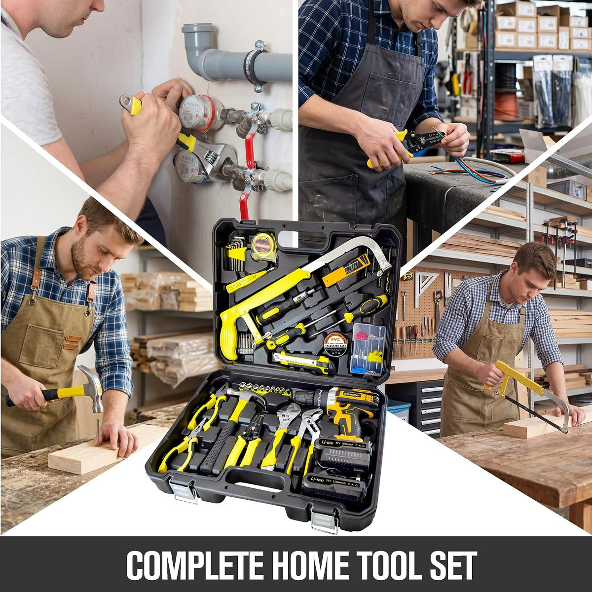 165-Piece Home Tool Kit with Drill,21V Cordless Drill Tool Set with 2 Batteries,Household Tool Kit for Home Repair and DIY Projects