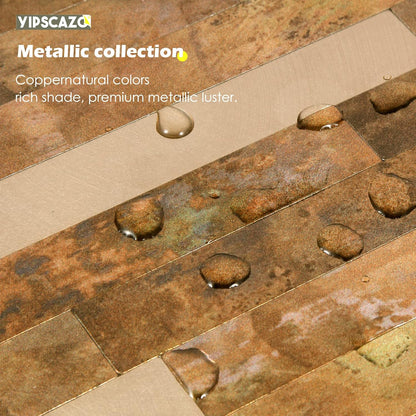Yipscazo 2026 New Upgrade 11.34" X 11.57" Peel and Stick Backsplash, Stick on Backsplash Tiles for Kitchen, Bathroom, Fireplace (10 Sheets, Beige Rocks + Rose Gold)