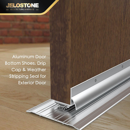 48'' L-Shaped Door Bottom Shoes with Rain Drip(Dark Bronze Anodized) - Fire Rated - Heavy Duty Aluminum with Flex-V Vinyl Seal Insert, Weatherproof & Soundproof for Exterior Doors, JS-210DV