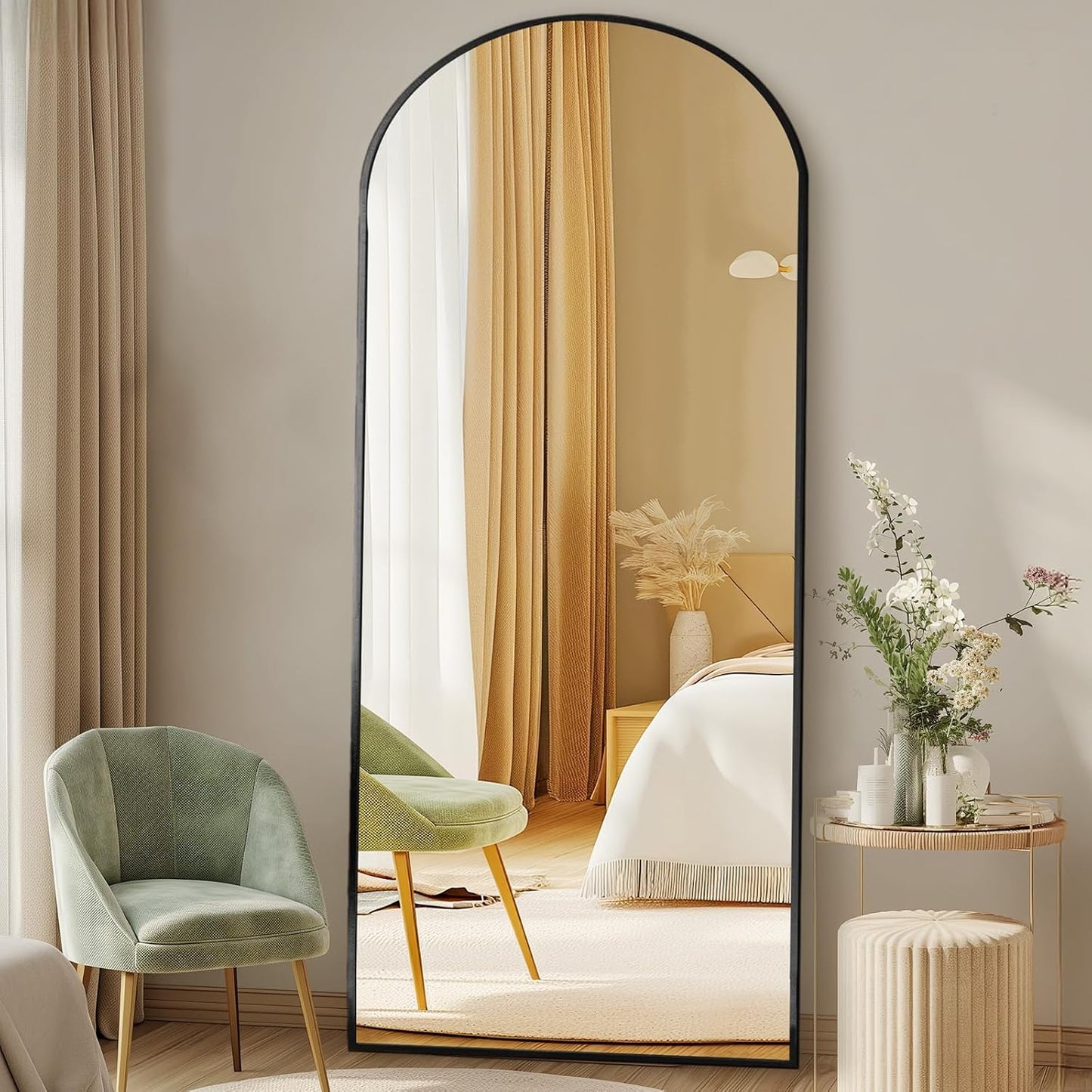 DUMOS 64"x21" Arched Full Length Floor Mirror, Full Body Mirror with Stand, Shatterproof Tempered Glass, Modern Aluminum Alloy Frame, Free Standing or Leaning for Home Decor, Gold