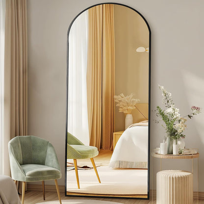 DUMOS 64"x21" Arched Full Length Floor Mirror, Full Body Mirror with Stand, Shatterproof Tempered Glass, Modern Aluminum Alloy Frame, Free Standing or Leaning for Home Decor, Gold