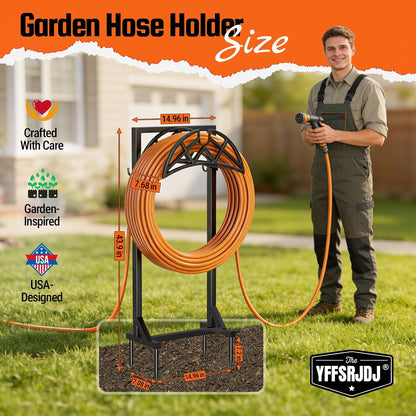 Garden Hose Holder, Heavy-Duty Water Hose Reel with Stable Base & 2 Tool Hooks, Freestanding Storage Rack for Outside, Holds 150ft – Metal Stand for Yard & Lawn