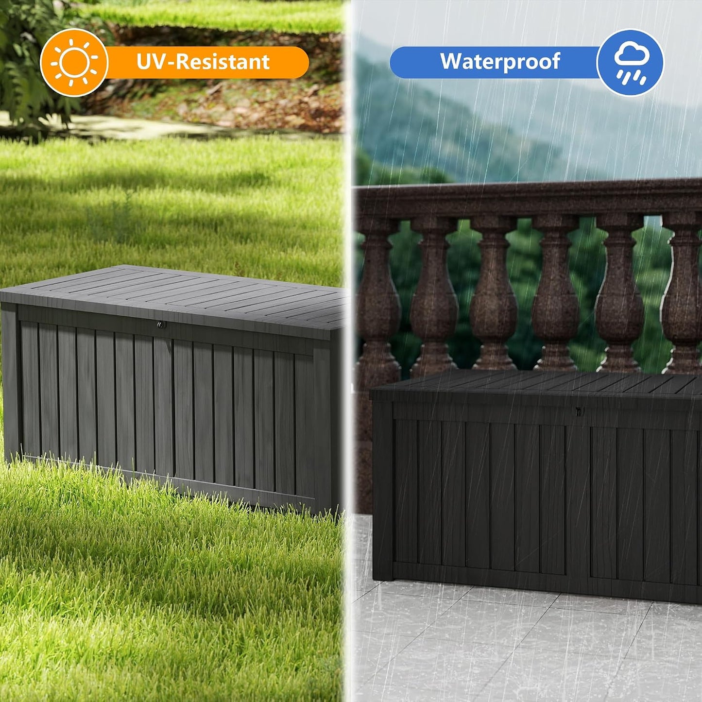 200 Gallon Deck Boxes Outdoor Waterproof, Outdoor Storage Box with Lockable Lid & UV-Resistant for Patio Furniture, Outdoor Cushions, Garden Tools and Pool Supplies, Light Brown