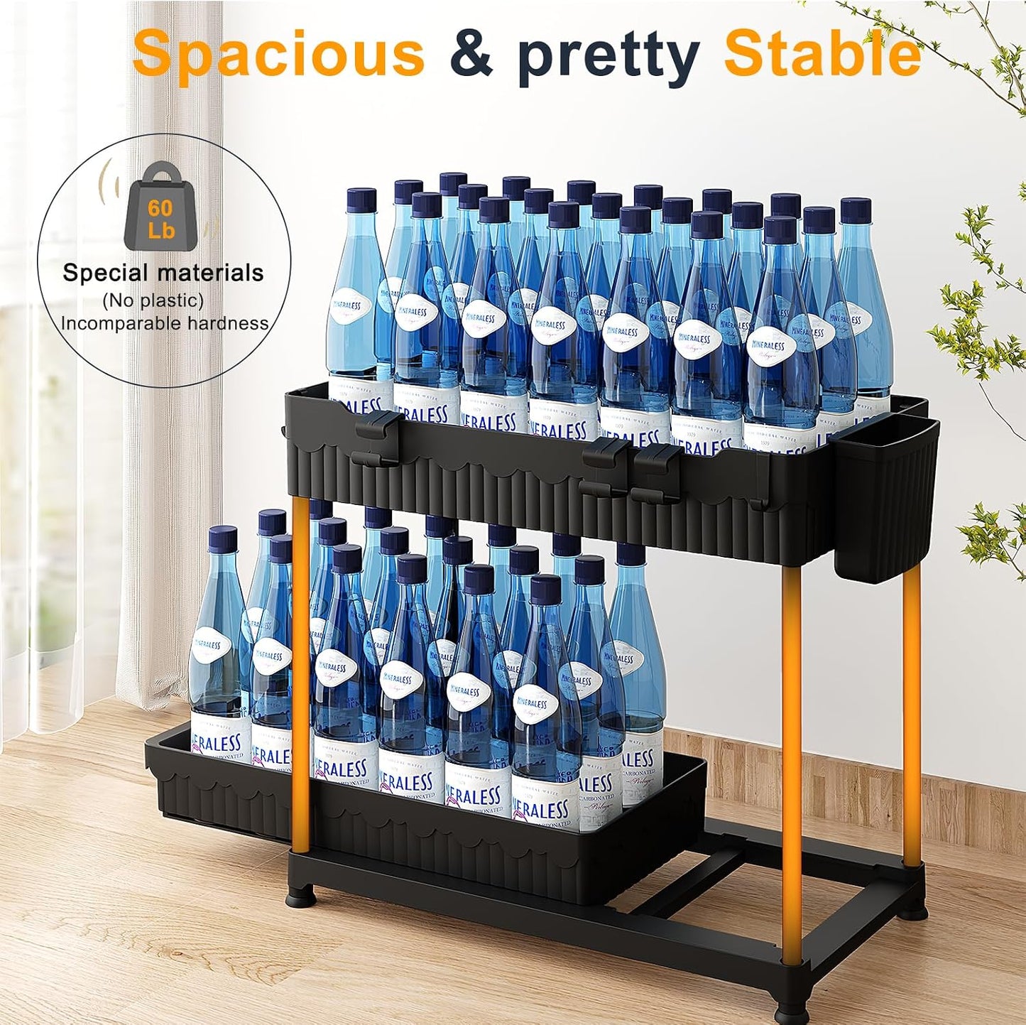 Sevenblue 3-Pack 2-Tier Under Sink Organizers with Sliding Drawers | Multi-use kitchen & bathroom storage, 12.8 inch black cabinet organizer, space-saving sliding drawer design.