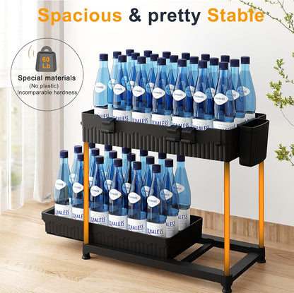 Sevenblue 3-Pack 2-Tier Under Sink Organizers with Sliding Drawers | Multi-use kitchen & bathroom storage, 12.8 inch black cabinet organizer, space-saving sliding drawer design.