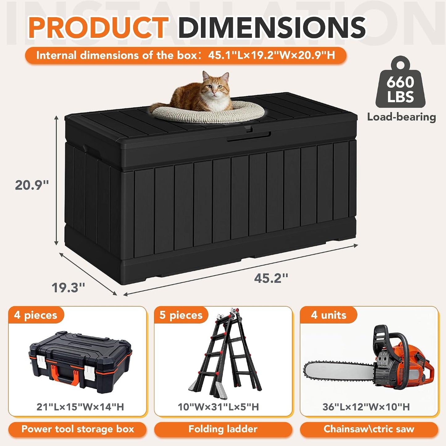 32 Gallon Deck Box Outdoor Indoor Waterproof Storage Box for Patio Furniture, Pool Accessories, Garden Tools, and Cushion Storage, Black