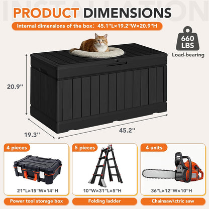 32 Gallon Deck Box Outdoor Indoor Waterproof Storage Box for Patio Furniture, Pool Accessories, Garden Tools, and Cushion Storage, Black