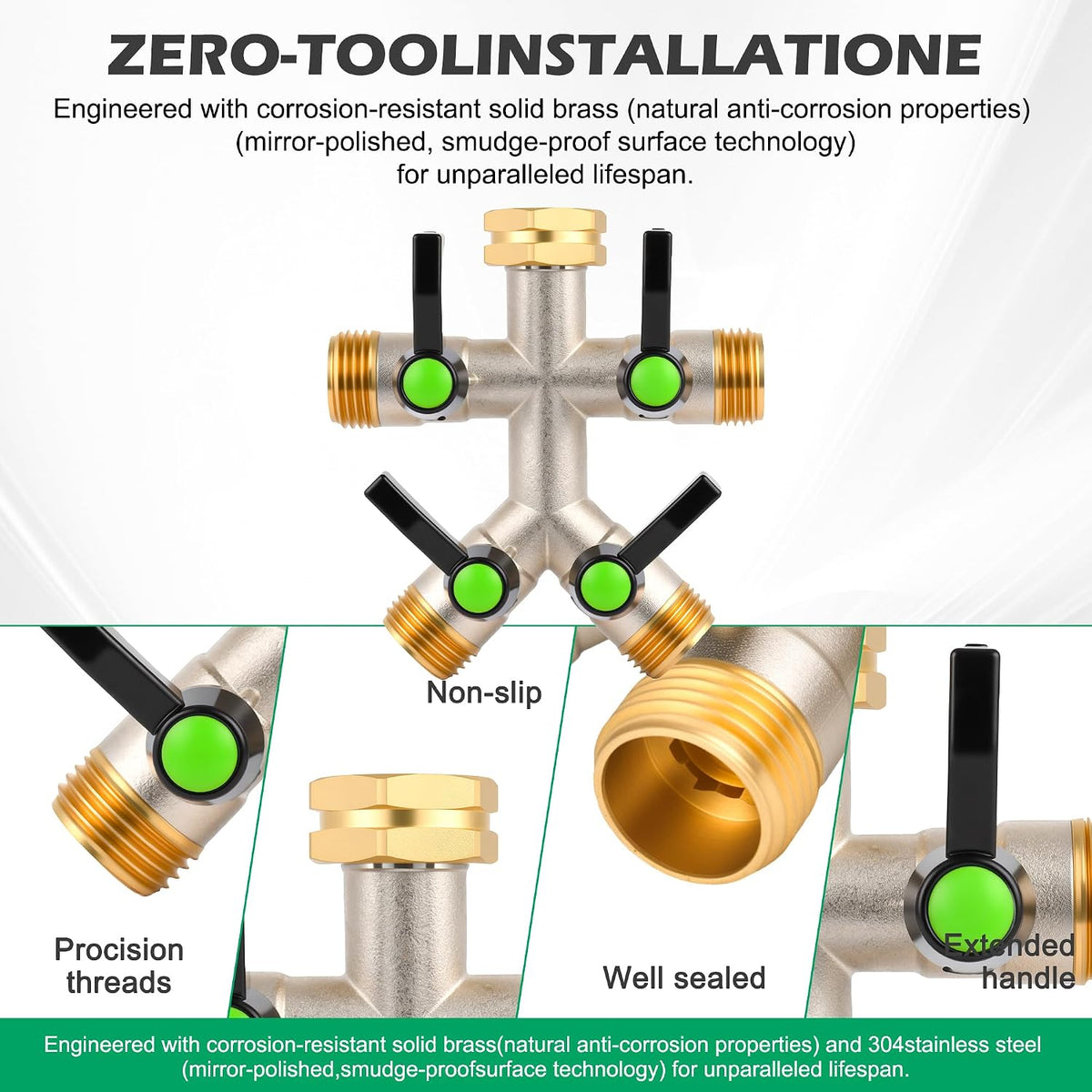 Love Is War 2 Way Garden Hose Splitter, 3/4" GHT Thread Brass Faucet Splitter with Long Easy-Turn Handles, Outdoor Water Connector for Lawn Irrigation