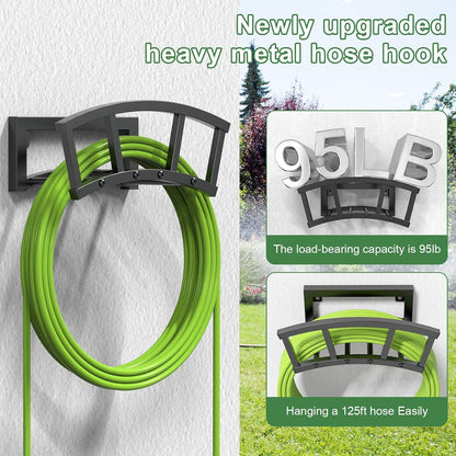 OLV Garden Hose Holder Wall Mounted, Outdoor Heavy Duty Metal Water Hose Holder Hanger Holds 125-ft Water Pipe, Sturdy Detachable Hose Storage Organizer Reel Rack for Outside Garden Lawn Yard Farm