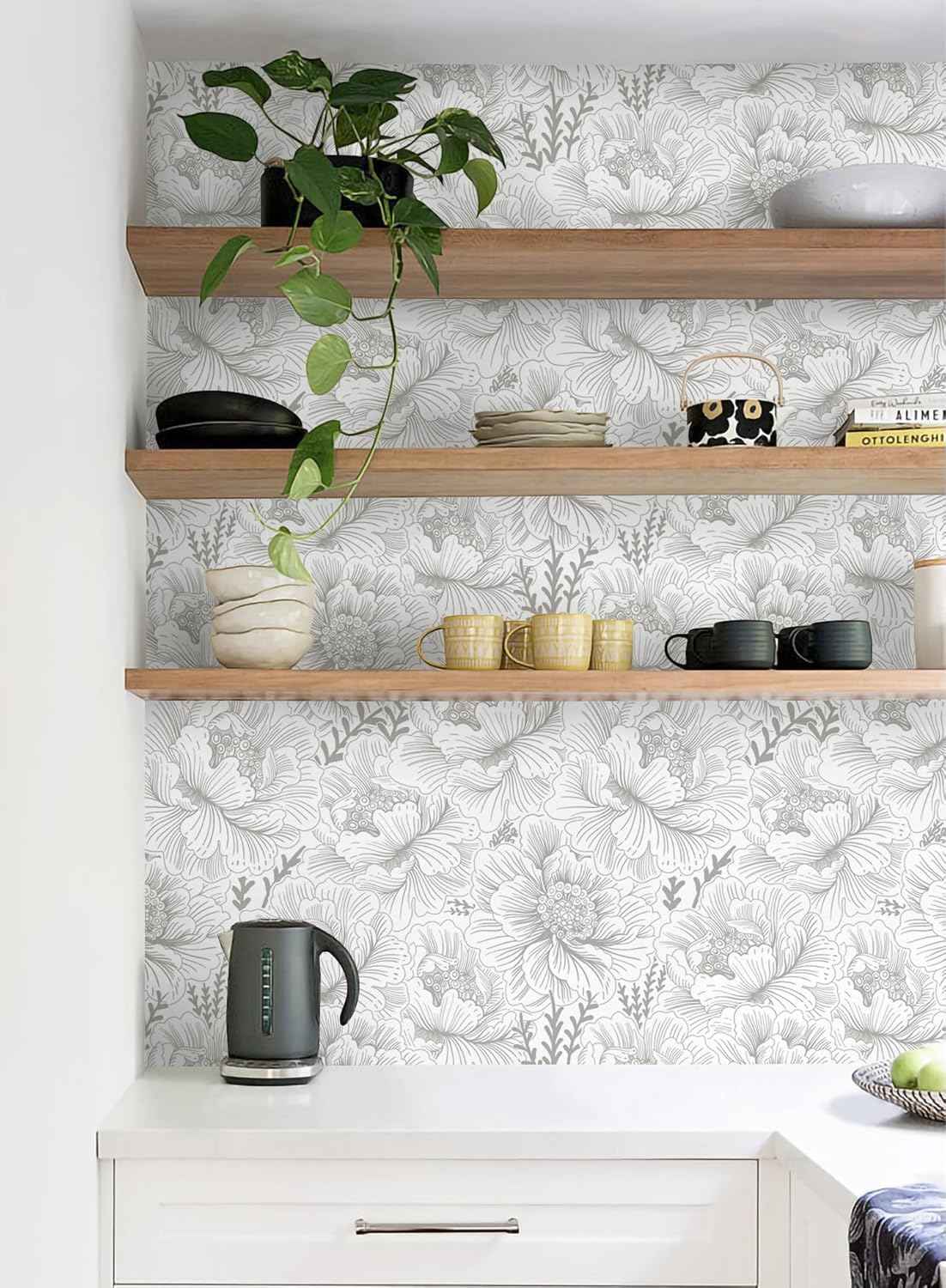 GloryTik Floral Peel and Stick Wallpaper, Removable Blue Floral Contact Paper, Self Adhesive Renter Friendly Wallpaper for Bedroom Living Room Bathroom (17.3" x 78.7")