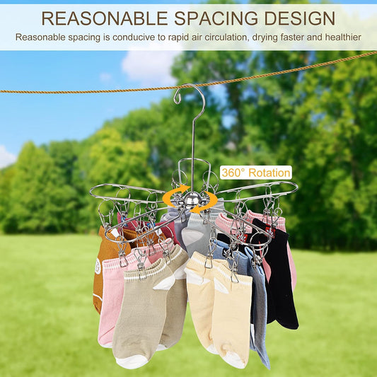 Foldable Clothes Drying Hanger Stainless Steel Underwear Drying Rack with 20 Clips, Laundry Sock Hangers for Hanging Bra, Lingerie, Hat, Scarf, Gloves, Diapers, Towels, Baby Clothes